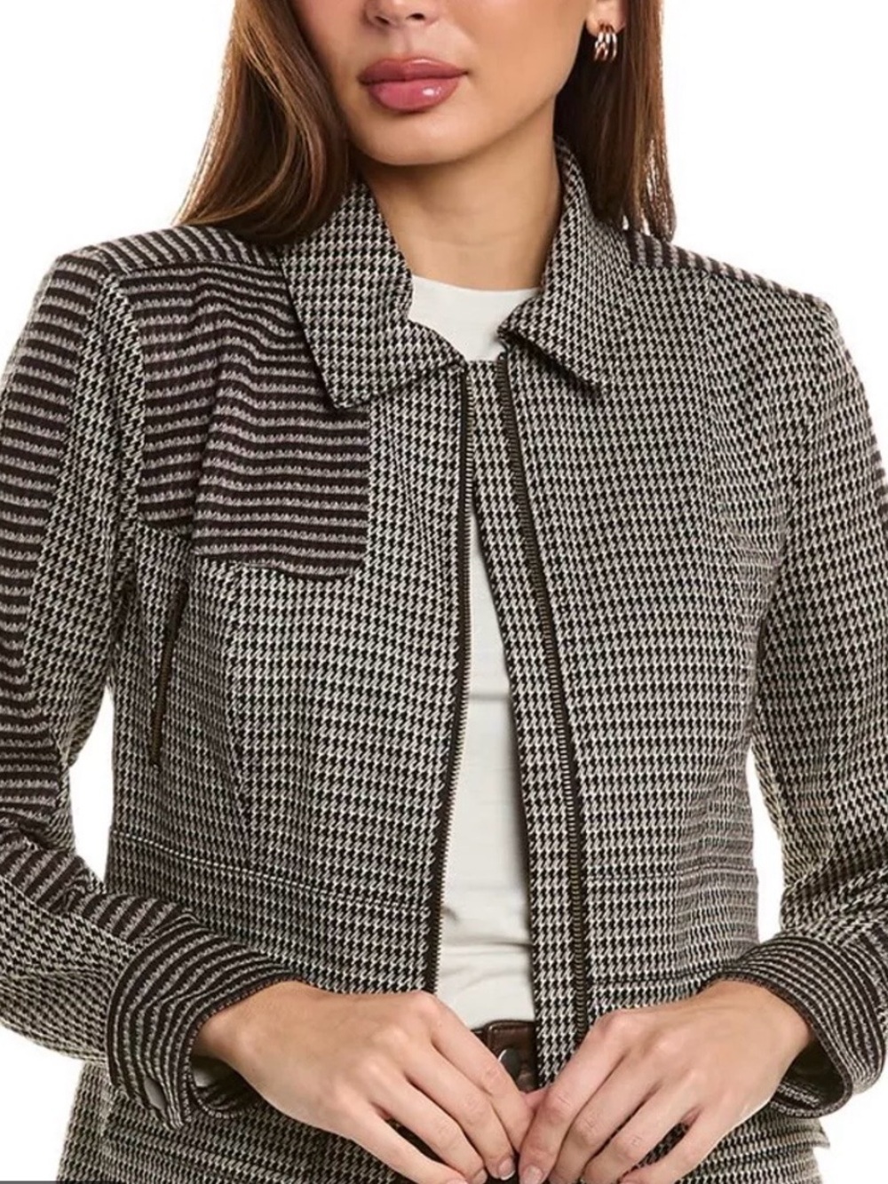 CAbi Black, Gray & Tan Houndstooth Blazer